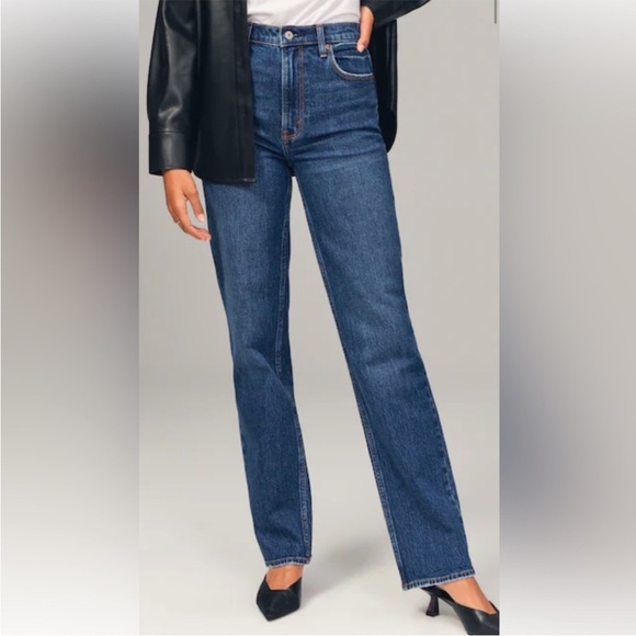 Abercrombie 90s Straight Ultra High Rise Dark Wash Jeans Curve Love 24 /00 Short - Picture 1 of 6